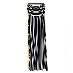 Banana Republic Navy Blue and White Maxi Strapless Sundress